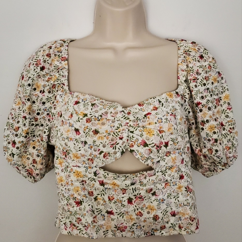 Lucy Paris Women's Eyelet 100% Cotton Cropped Floral Cut Out Top